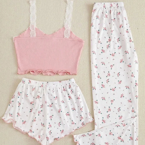 Pink & White Floral Pajamas Set