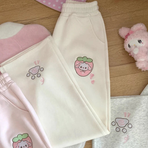 Kawaii Pastel Strawberry Puppy Casual Pants