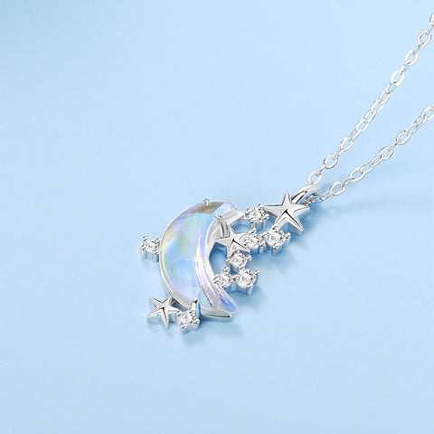 Glazed Stone Moon Pendant Necklace