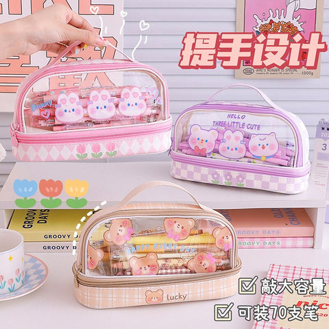 Double-Layer Transparent Pencil Bag