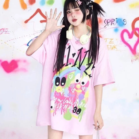KOSAHIKI Pink Harajuku Graphic T-shirt
