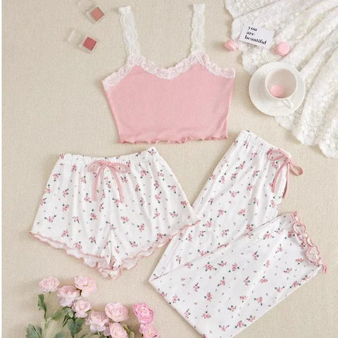 Pink & White Floral Pajamas Set