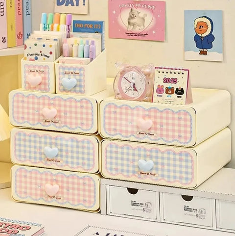 Pastel Gingham Desktop Stationery Organizer