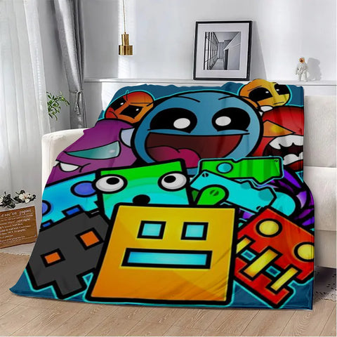 Geometry Dash Blanket – Soft Cozy Printed Throw Blanket for Gaming Room Decor