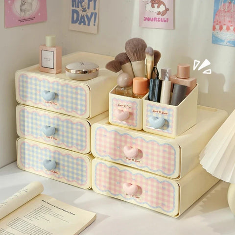 Pastel Gingham Desktop Stationery Organizer