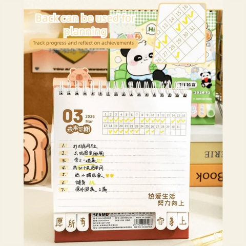 Kawaii Panda 2026 Desk Calendar