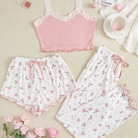 Pink & White Floral Pajamas Set