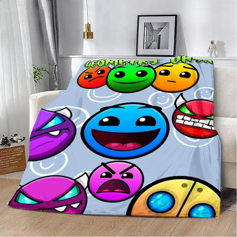 Geometry Dash Blanket – Soft Cozy Printed Throw Blanket for Gaming Room Decor