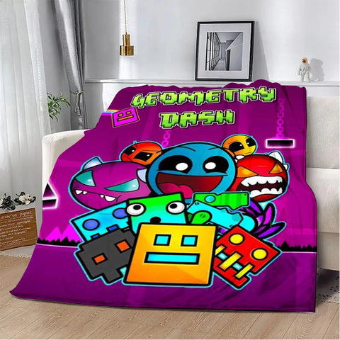 Geometry Dash Blanket – Soft Cozy Printed Throw Blanket for Gaming Room Decor