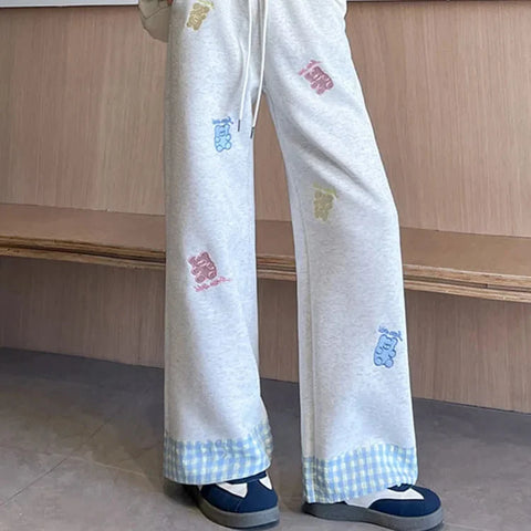 Kawaii Bear Embroidered Drawstring Pants