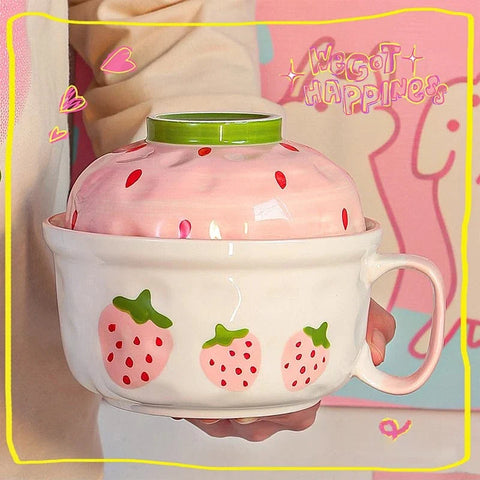 Ceramic Strawberry Ramen Bowl