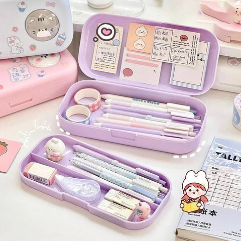 Kawaii Pastel Animal Cuties Double Tiered Pencil Case