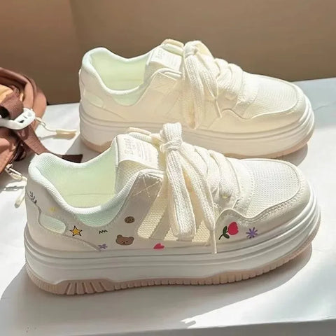 Kawaii Tulips and Bear Mesh Sneakers