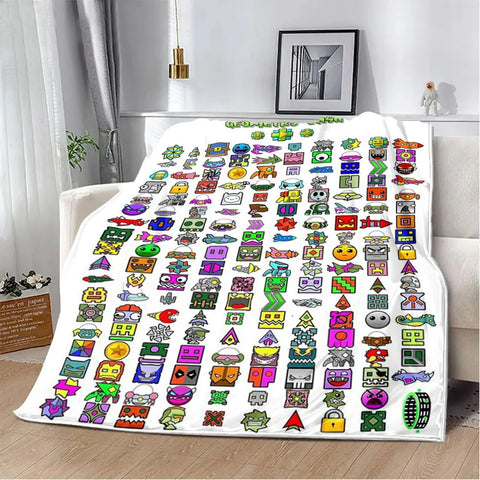 Geometry Dash Blanket – Soft Cozy Printed Throw Blanket for Gaming Room Decor