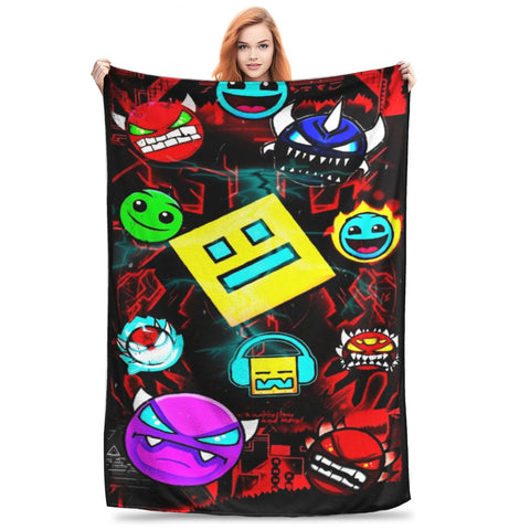 Gaming Meme Blankets – Lightweight Velvet Throw Blanket for Geometry Dash Merch