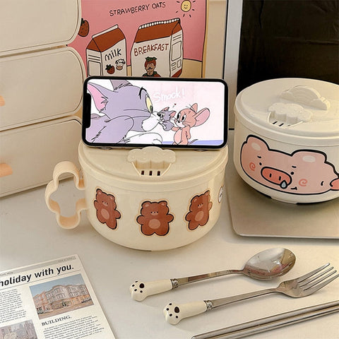 Teddy Bear Ramen Bowl With Lid