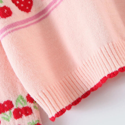 Pink Cherry & Strawberry Cropped Cardigan