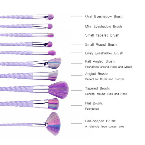 10pcs Unicorn Makeup Brushes