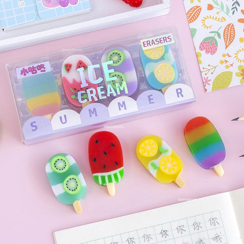 4 Pcs/Set Ice Cream Rubber Erasers
