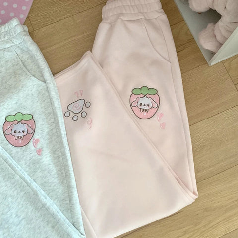Kawaii Pastel Strawberry Puppy Casual Pants