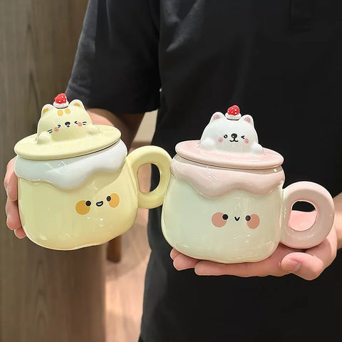 Kawaii Animal Pudding Ceramic Mugs