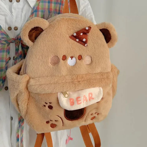 Sweet Plush Brown Bear Backpack