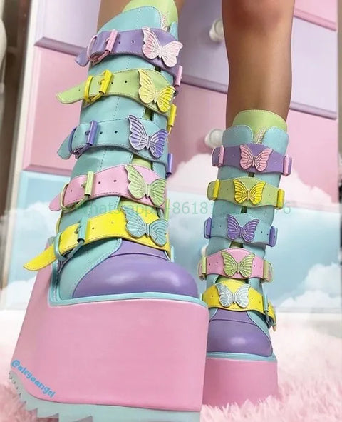 Pastel Wedge Platform Boots
