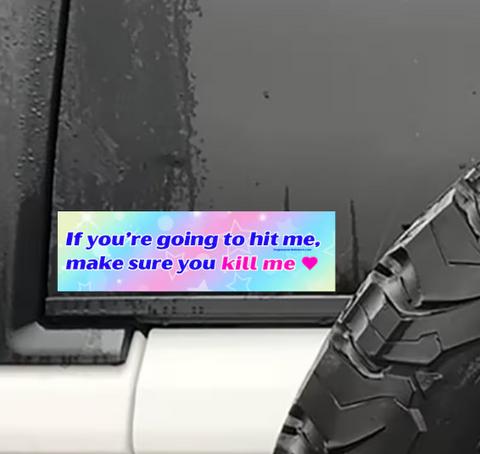 If You’re Going To Hit Me, Make Sure You Kill Me <3 Car Bumper Sticker