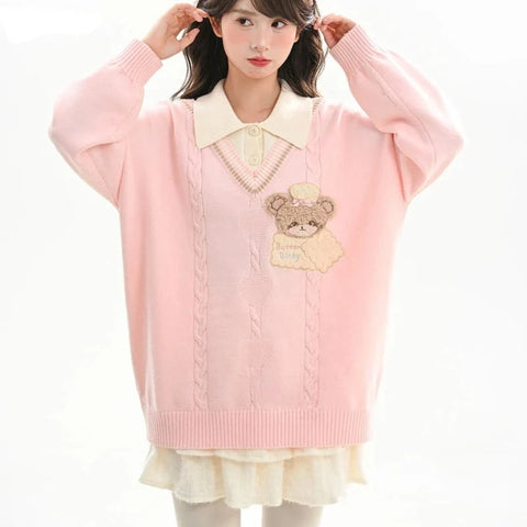 Cute Cookie Bear V-Neck Sweater