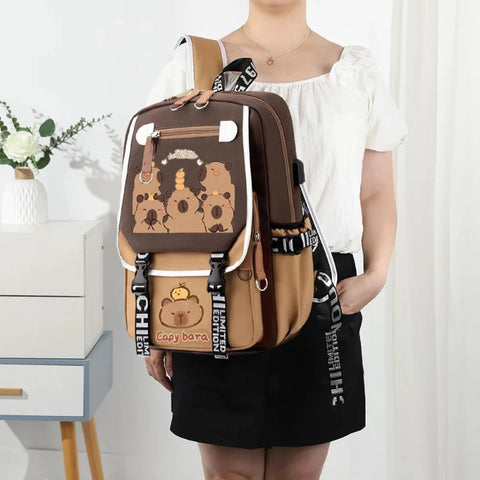 Cute Capybara Buddies Backpack With Pencil Case