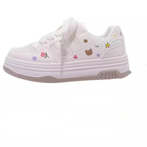 Kawaii Tulips and Bear Mesh Sneakers