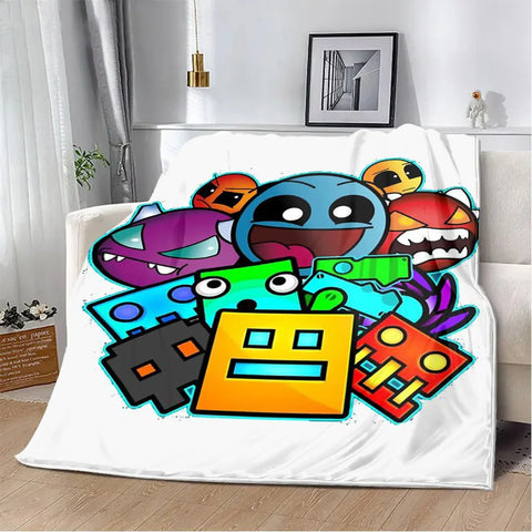 Geometry Dash Blanket – Soft Cozy Printed Throw Blanket for Gaming Room Decor