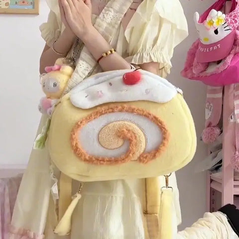 Kawaii Swiss Roll Plush Backpack