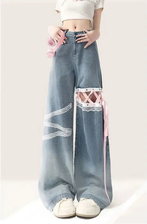 Cute Lace Cut Design Jeans