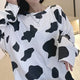 Long Sleeve Loose Cow Print Top