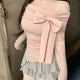 Sweet Bow Off-Shoulder Long Sleeve Shirt