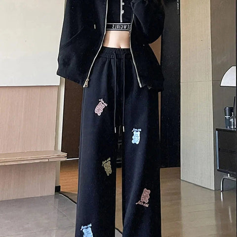 Kawaii Bear Embroidered Drawstring Pants