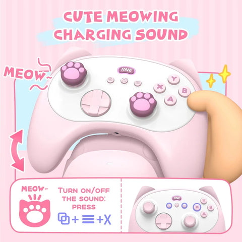 Kawaii Meowing Neko Wireless Controller With Charging Dock NS