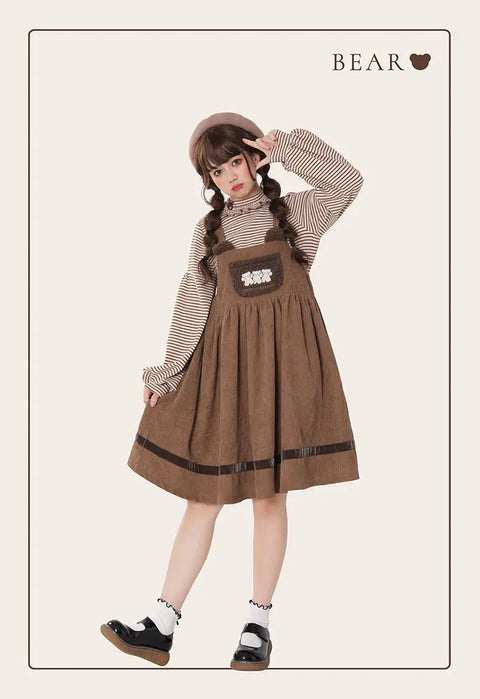 Corduroy Teddy Bear Overalls Dress