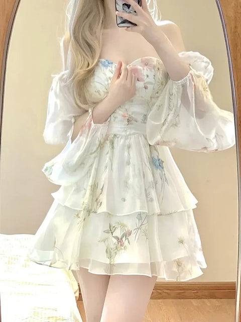 Cute Floral Chiffon Mini Dress