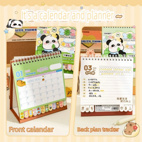 Kawaii Panda 2026 Desk Calendar