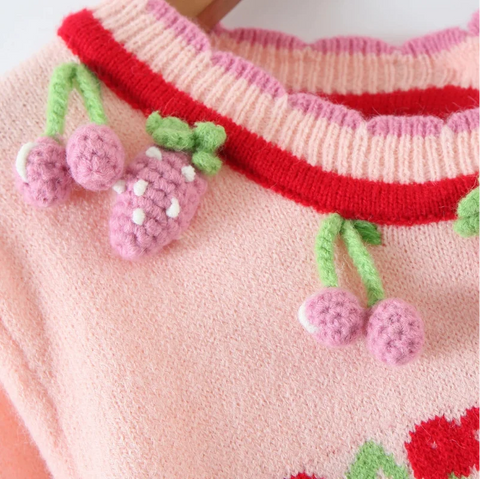 Pink Cherry & Strawberry Cropped Cardigan
