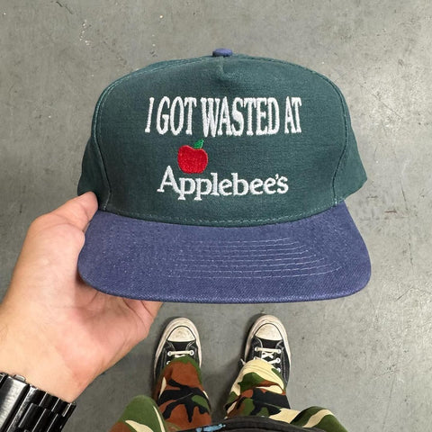 I Got Wasted at Applebees My Vintage Mid Green Crown Funny Strapback Cap Hat Custom Embroidered