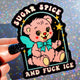 Sugar Spice and F*ck ICE Sticker – Retro Kawaii Bear Protest Vinyl Sticker – Anti-ICE Political Statement – Cute but Revolutionary Vinyl Sticker