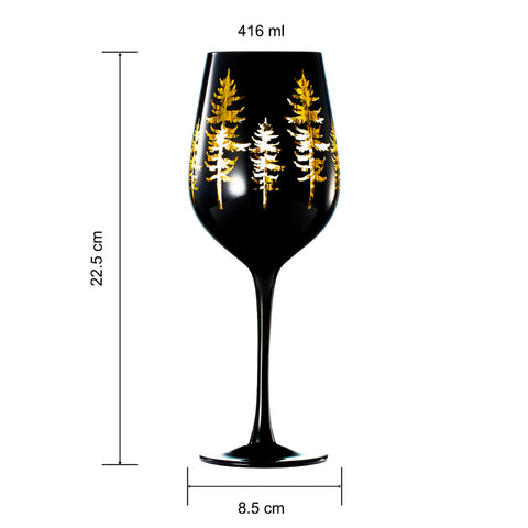 Crystal Winter Trees Black & Gold Stemmed Wine Glasses - Set of 2