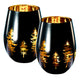 Crystal Holiday Winter Christmas Trees Black & Gold Stemless Wine Glasses - Set of 2