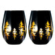 Crystal Holiday Winter Christmas Trees Black & Gold Stemless Wine Glasses - Set of 2