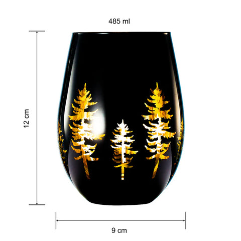 Crystal Holiday Winter Christmas Trees Black & Gold Stemless Wine Glasses - Set of 2