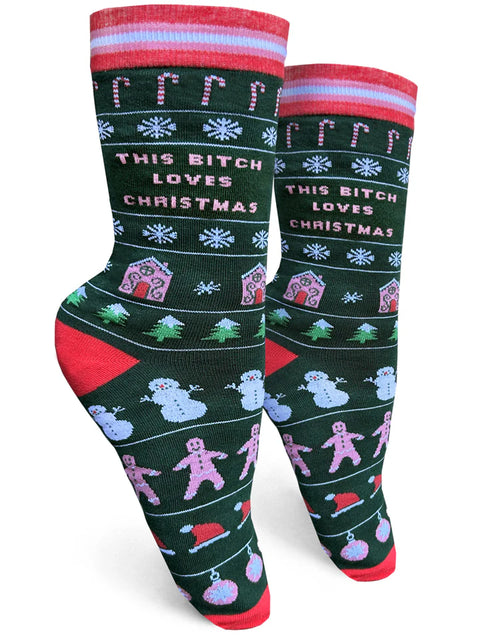 This Bitch Loves Christmas Womens Crew Socks