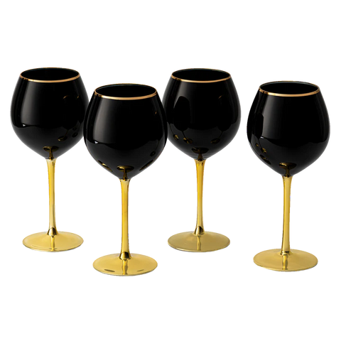 The Wine Savant Set of 4 Black Wine Glasses Gold Stemmed 14 oz